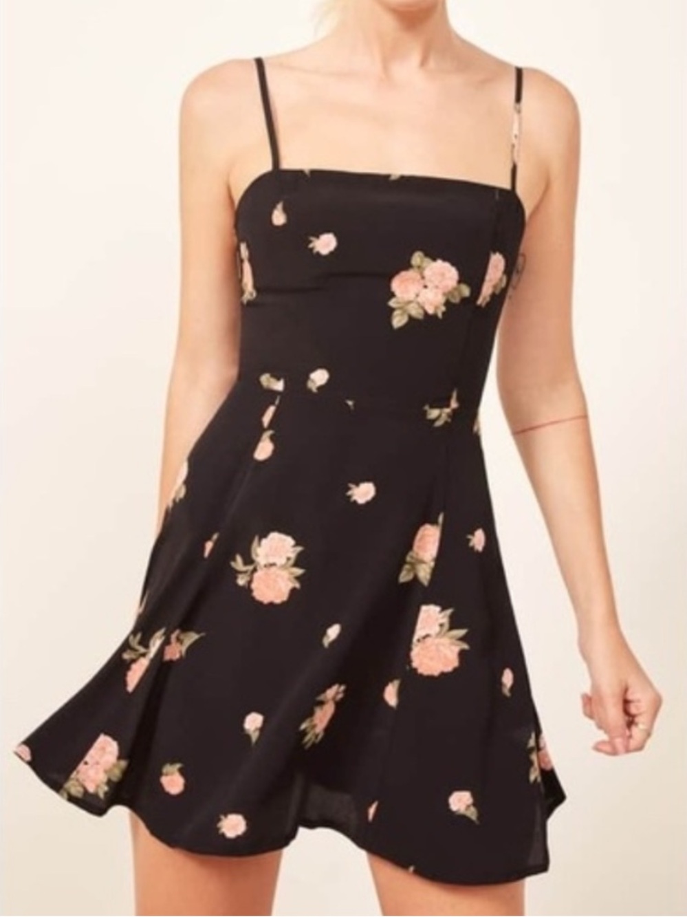 Reformation Kendall Mini Dress Aphrodite Black Pink Floral Print 0